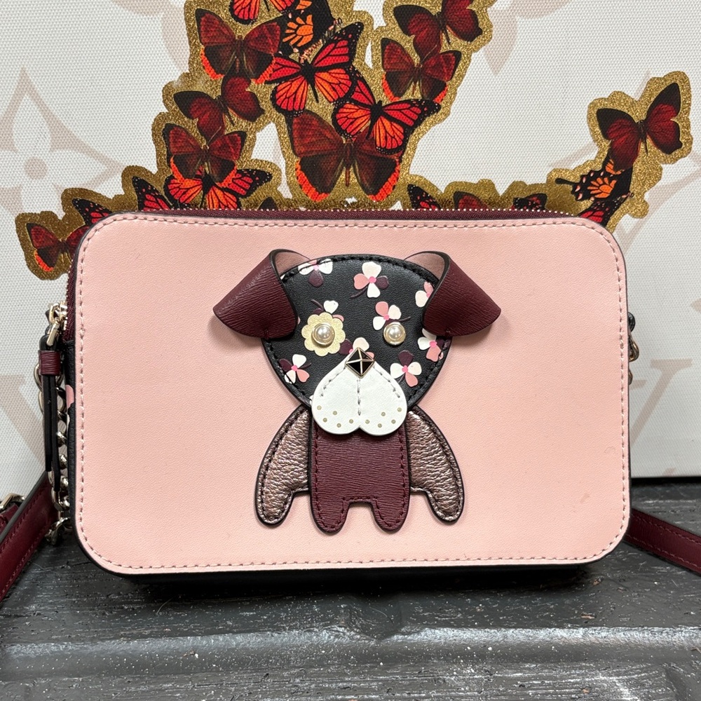 kate spade Floral Pup Cherrywood Double Zip Small Crossbody Bag